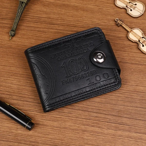 Men's Leather Walet Photo Card HolderFashion Large Capacity Wallet Purse Bag Wallets With 100 US Dollar PatternWallet Male - Image 2