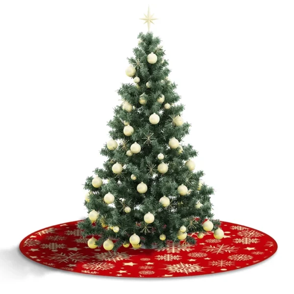 35.4inch Xmas Tree Bottom Decor Mat Snowflake Pattern Red Xmas Tree Mat Printed Christmas Tree Decoration Home Party Supplies - Image 4