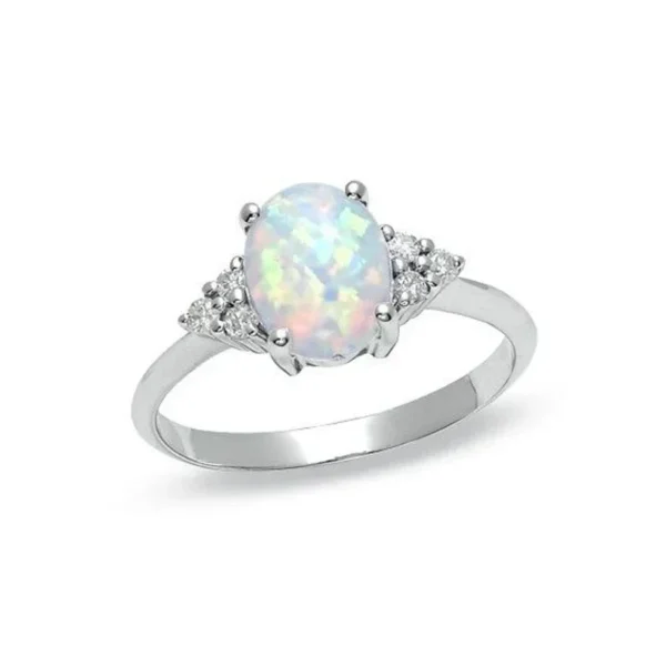 1 PC Cute Female White Opal Stone Ring Classic Silver Color Engagement Jewelry Luxury Crystal Oval Wedding Rings for Women - Image 3