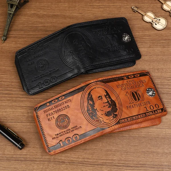 Men's Leather Walet Photo Card HolderFashion Large Capacity Wallet Purse Bag Wallets With 100 US Dollar PatternWallet Male - Image 5