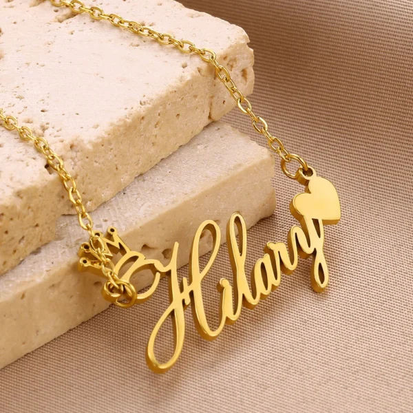 Custom Crown Name Necklace Women's Jewelry Personalized Cute Heart Nameplate Pendant Necklace Best Friends Gifts - Image 4