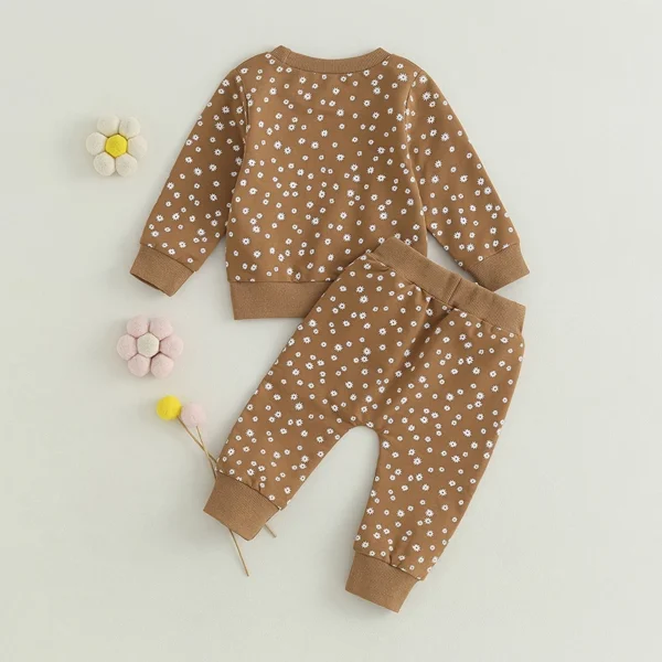 2023-06-30 Lioraitiin 0-3Years Baby Girls Fall Outfit Flower Print Long Sleeve Crew Neck Sweatshirt Sweatpants Fall Clothes - Image 3
