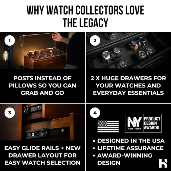 Premium 17-Slot Wooden Watch Display Case – Extra Large Handcrafted Men’S Watch Box With Two Drawers – Father’S Day Gift For - Image 2
