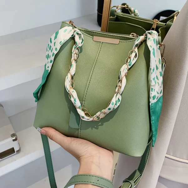 Ladies Solid Color Pu Leather Bag Versatile Fashion Metal Chain Strap Shoulder Bag Womens Purses And Handbags Work Tote Bags - Image 2