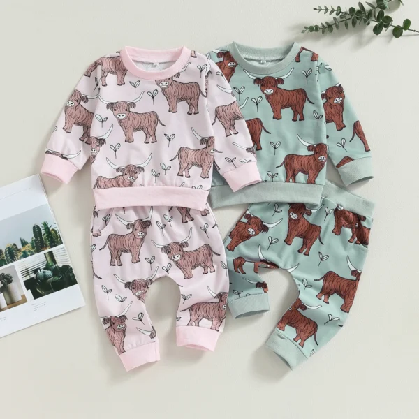 Citgeett Autumn Toddler Baby Girls Clothes Cow Print Long Sleeve Sweatshirt and Casual Pants Set Outfit Suit