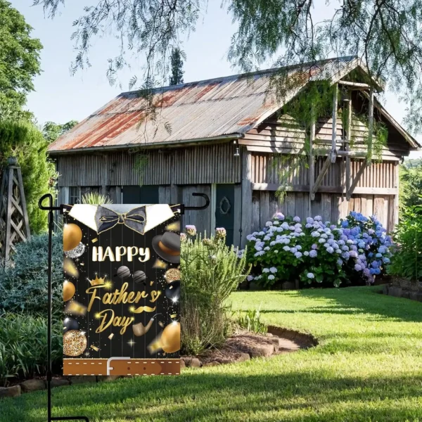 Black Gold Happy Father’s Day Garden Flag, Crown Necktie Eyeglass Cap Sign Father's Day Decorations,Best Dad Father's Da KKL - Image 4