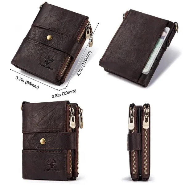 HUMERPAUL Genuine Leather Wallet For Men Anti-Theft Card Holder Purse With Coin Pocket Multifunctional Zipper Money Bag RFID - Image 5
