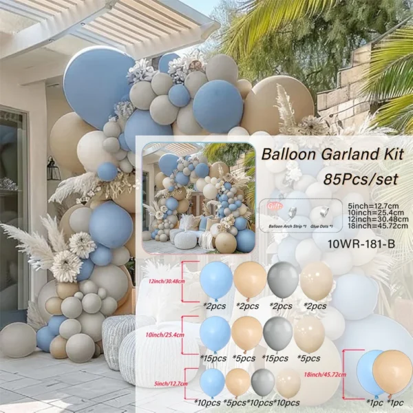 85pcs Blue and White Balloon Arch Kit,Dusty Blue Sand White Matte Balloons for Kids Boy Baby Shower Holiday Wedding Decor - Image 2