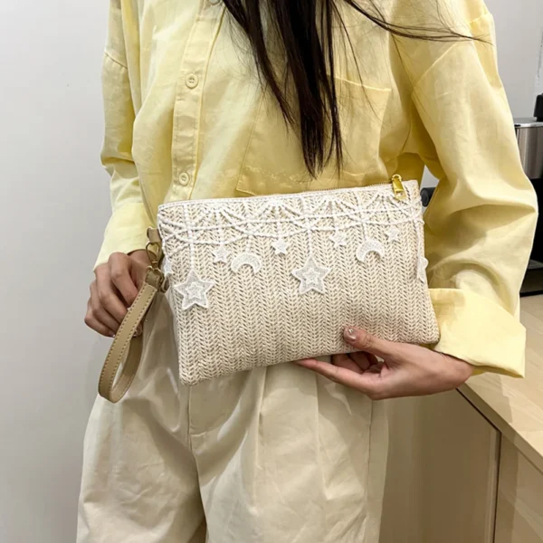 Straw Clutch Purse Zipper Straw Handbag Summer Beach Bag Wristlet Wallets for Women Summer Vacation - Image 3