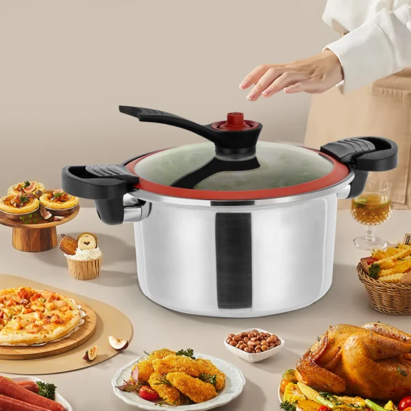 Silver Stainless Steel Micro Pressure Cooker with Non-Stick Coating, Ideal for Quick Meals and High-Pressure Cooking - Image 3