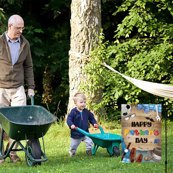 Retro Happy Fathers Day Garden Flag,Father’s Day Garden Flag for Family Dad Daddy Papa Grandpa Best Parent Grandparent Small KKL - Image 5