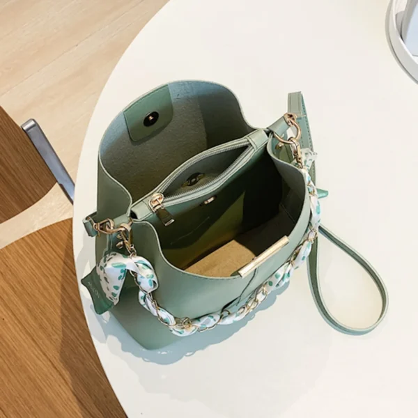 Ladies Solid Color Pu Leather Bag Versatile Fashion Metal Chain Strap Shoulder Bag Womens Purses And Handbags Work Tote Bags - Image 5