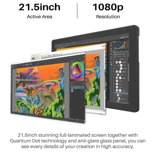 21.5 Inch Huion Graphics Tablet Monitor Kamvas 22 Plus 140%sRGB Drawing Tablet Support Linux MacOS Laotop Android USB3.1 DP1.2 - Image 6