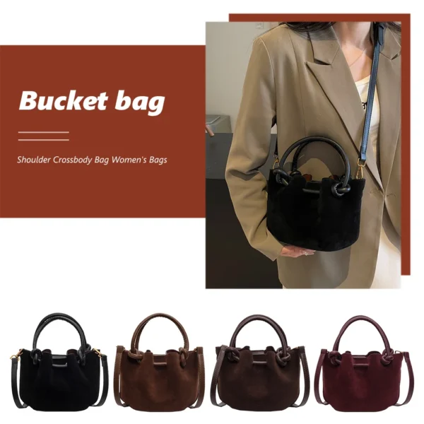 Women Retro Top Handle Bag PU Leather Lady Handbags Purses Fashion Versatile Bucket Bag Single Shoulder Bucket Bag Sling Bag - Image 2
