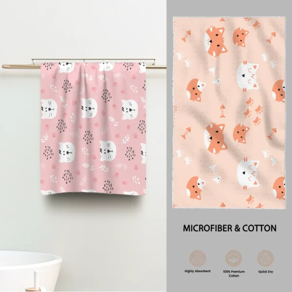 Kawaii Cat Pattern Towel Luxury Bathroom Hand Towels Cotton and Microfiber Back Personalized Gift Towel