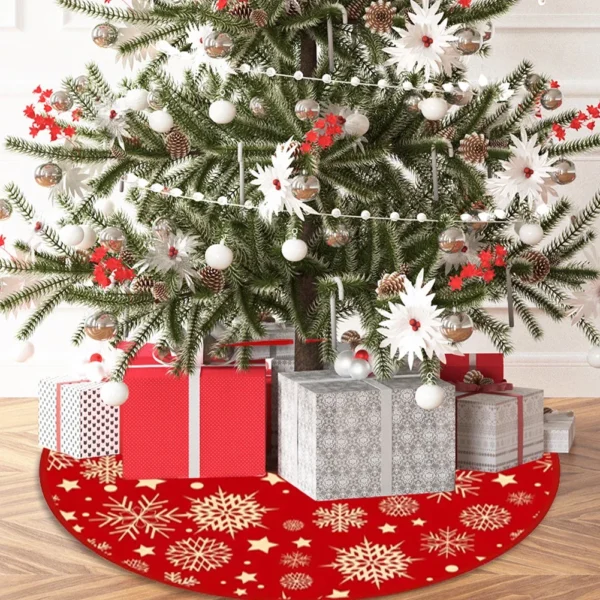 35.4inch Xmas Tree Bottom Decor Mat Snowflake Pattern Red Xmas Tree Mat Printed Christmas Tree Decoration Home Party Supplies - Image 2