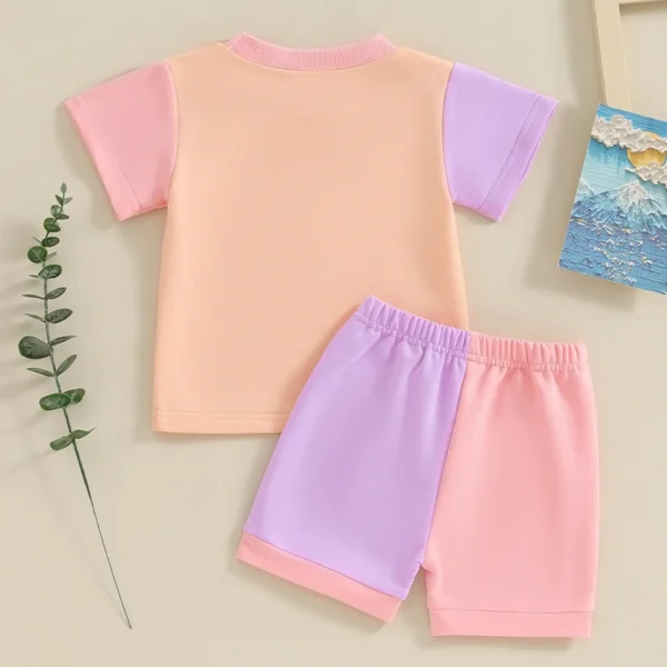 Citgeett Summer Toddler Girls Boys Shorts Sets Short Sleeve Contrast Color Tops and Drawstring Shorts Clothes Sets - Image 3