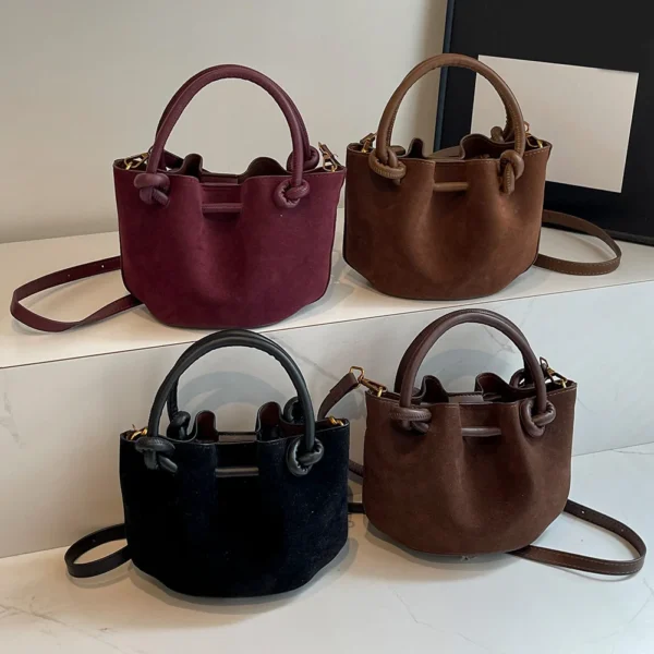 Women Retro Top Handle Bag PU Leather Lady Handbags Purses Fashion Versatile Bucket Bag Single Shoulder Bucket Bag Sling Bag - Image 3