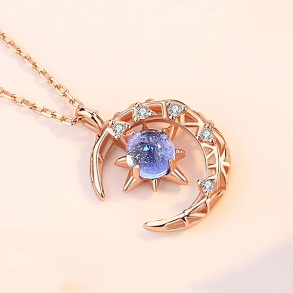 Women Star Moon Pendant Necklace Rose Golden Collarbone Star Chain Female Luxurious Crystals Jewelry Minimalist Necklace - Image 2