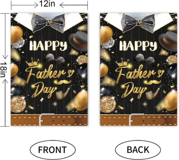 Black Gold Happy Father’s Day Garden Flag, Crown Necktie Eyeglass Cap Sign Father's Day Decorations,Best Dad Father's Da KKL - Image 2