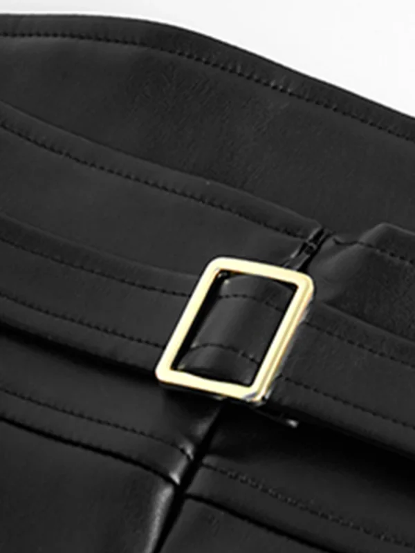 Lautaro Spring Midi Black Soft Pu Leather Pencil Skirt Women with Back Slit Belt High Waist Long Office Skirts Fashion 2022 - Image 5