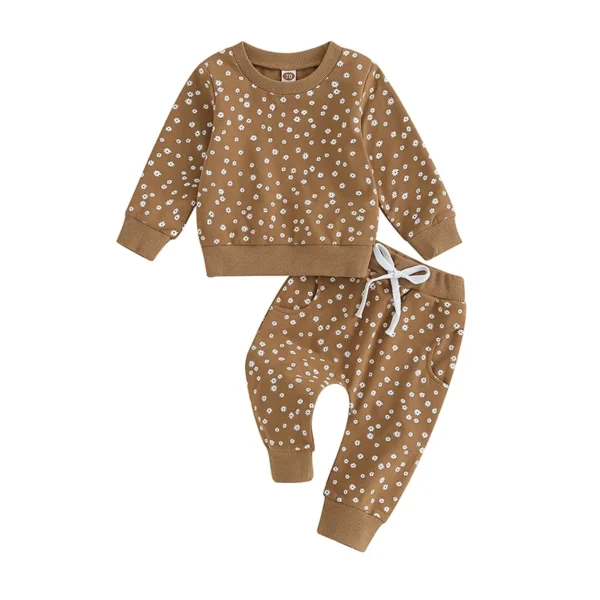 2023-06-30 Lioraitiin 0-3Years Baby Girls Fall Outfit Flower Print Long Sleeve Crew Neck Sweatshirt Sweatpants Fall Clothes - Image 6