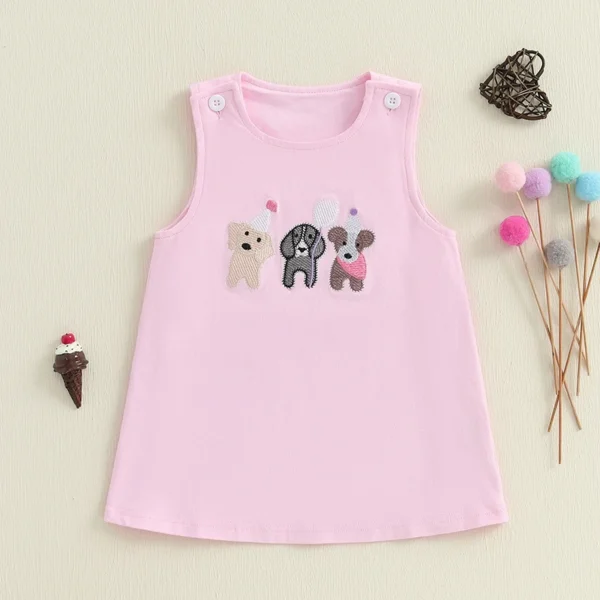 2025-04-01 Lioraitiin Toddler Baby Girl Birthday Dress Dog Embroidered Round Neck Sleeveless Tank Dress Cute Summer Clothes