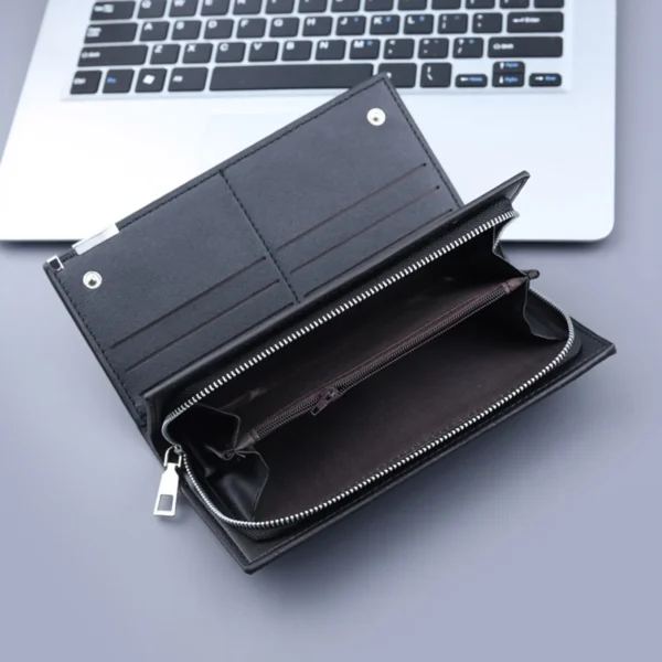 100% Genuine Leather Men Wallets Id Long Wallet Solid Color Bag Zipper Purse Multiple Card Slots Clutch Bag Wallets For Man - Image 2