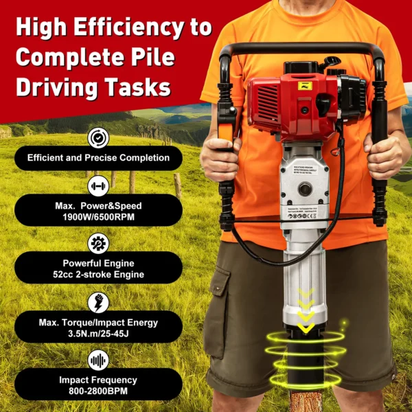 52cc Pile Driver 1900W Gasoline Two-stroke Post Driver Petrol Garden Fencing Tool Machine 55-70mm Sleeve - Image 5