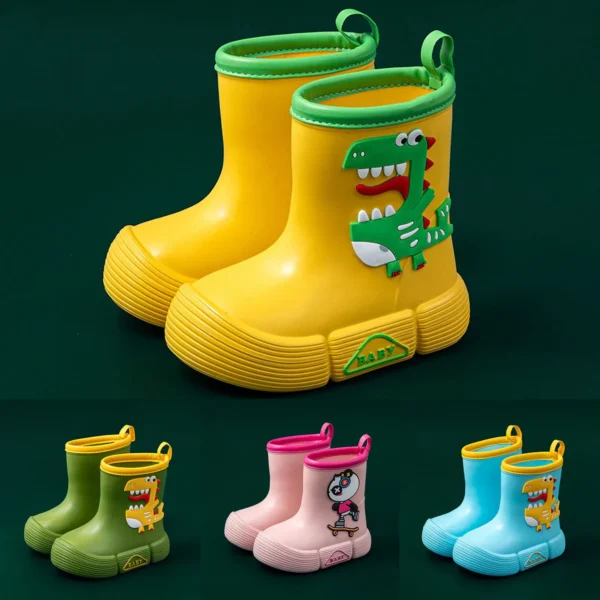 Children'S Rain Shoes Boys And Girls Water Shoes Baby Rain Boots Water Boots Dinosaur Cartoon Print Sugar Boots Toddler