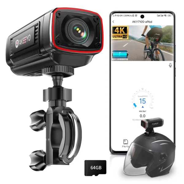 AKEEYO 710S motorcycle dash cam 4k action camera night vision 142°5.0MP IP66 HDR WDR 2K 1080p 1800mAh waterproof car black box