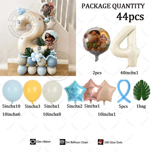 44pcs Ocean Adventure Moana Cartoon Balloons Set Baby Shower First 5th Birthday Party Decoration Supplies 2025 Home Decor Globos - Image 5