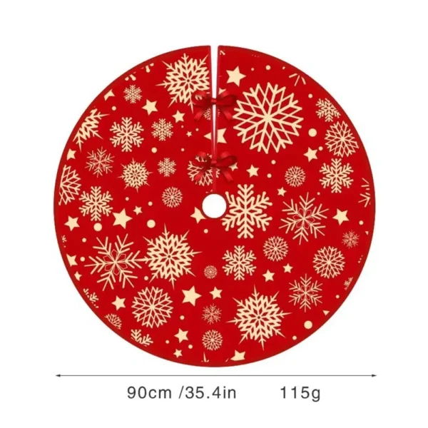 35.4inch Xmas Tree Bottom Decor Mat Snowflake Pattern Red Xmas Tree Mat Printed Christmas Tree Decoration Home Party Supplies - Image 5