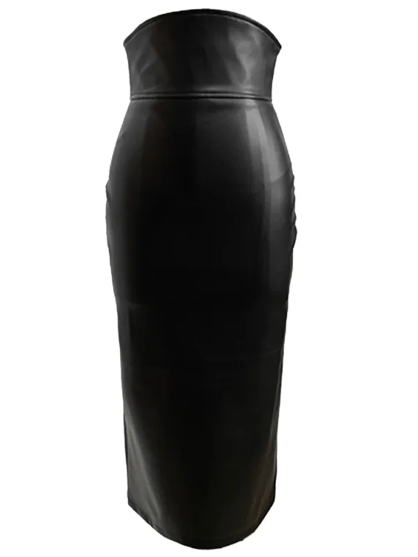 Lautaro Spring Midi Black Soft Pu Leather Pencil Skirt Women with Back Slit Belt High Waist Long Office Skirts Fashion 2022 - Image 3