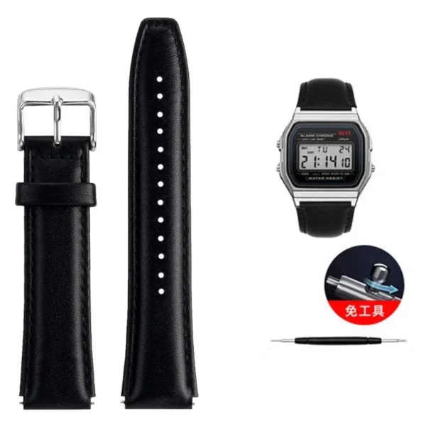 For Casio Retro Small Square A159W-N1 A158WA A168 A159 AE1200 AQ230 700 Business Watch Strap 18mm Genuine Leather Watch Strap - Image 5