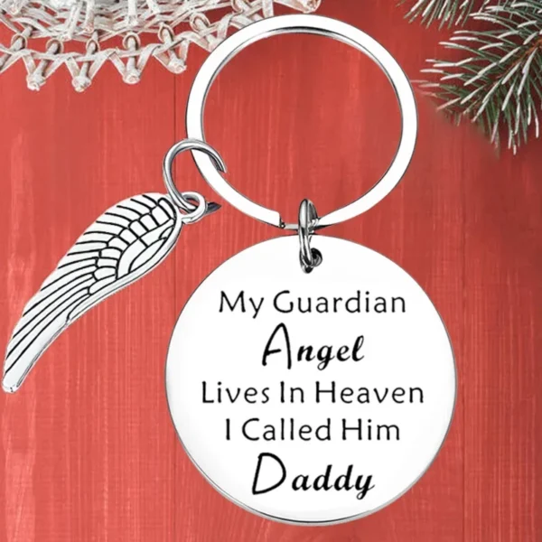 Metal Dad Memorial Keychain Pendant My Guardian Angel Lives in Heaven I Call Him Daddy Key Chains Father’s Day Gifts