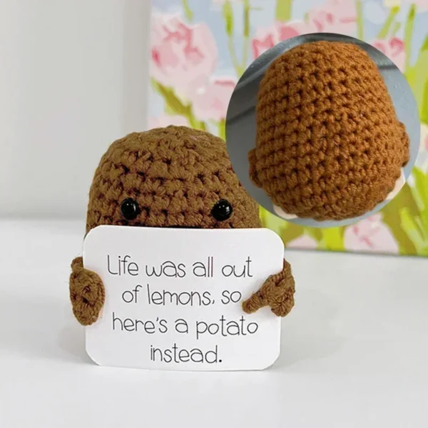 New Positive Energy Potato Hug Pocket Mini Handmade Plush Wool Knitting Doll with Card Funny Christmas Gift Home Room Decoration - Image 6