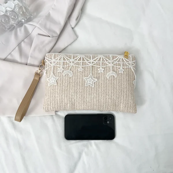 Straw Clutch Purse Zipper Straw Handbag Summer Beach Bag Wristlet Wallets for Women Summer Vacation - Image 5