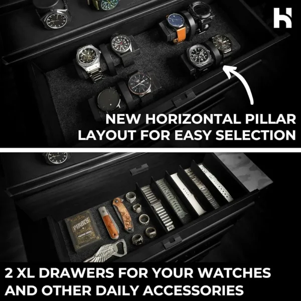 Premium 17-Slot Wooden Watch Display Case – Extra Large Handcrafted Men’S Watch Box With Two Drawers – Father’S Day Gift For - Image 5