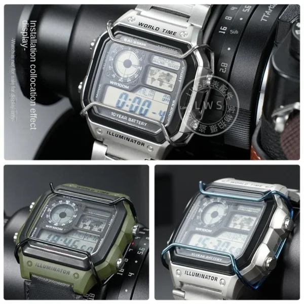 AE1200 AE1300 case Watch Bumper for Casio 3299 AE-1200 Small Square Stainless Steel Anti Collision Device Mod DIY Protection Bar - Image 4