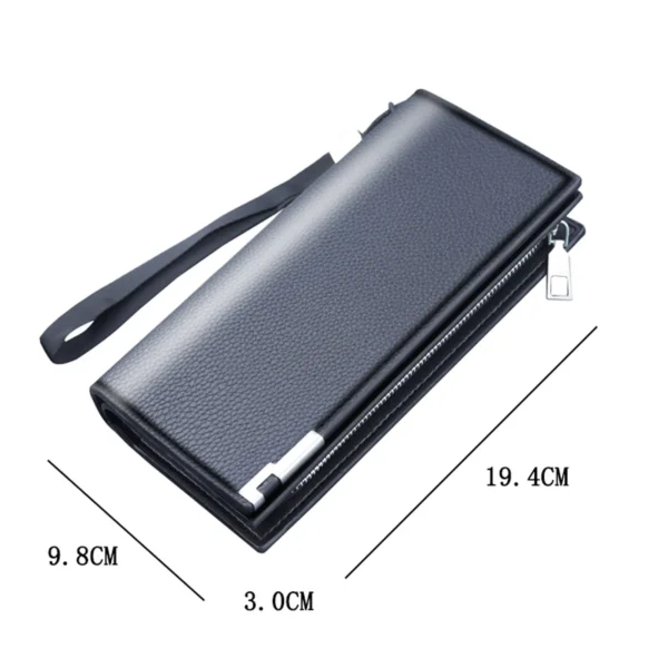 100% Genuine Leather Men Wallets Id Long Wallet Solid Color Bag Zipper Purse Multiple Card Slots Clutch Bag Wallets For Man - Image 6