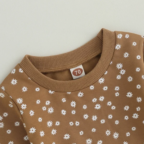 2023-06-30 Lioraitiin 0-3Years Baby Girls Fall Outfit Flower Print Long Sleeve Crew Neck Sweatshirt Sweatpants Fall Clothes - Image 4