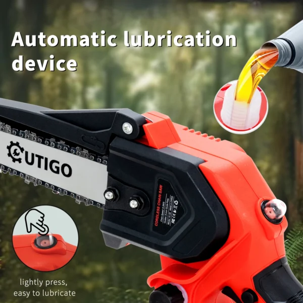 OUTIGO 8 inch brushless chainsaw with two 21v battery, portable pruning chainsaw for garden and orchard cutting - Image 5