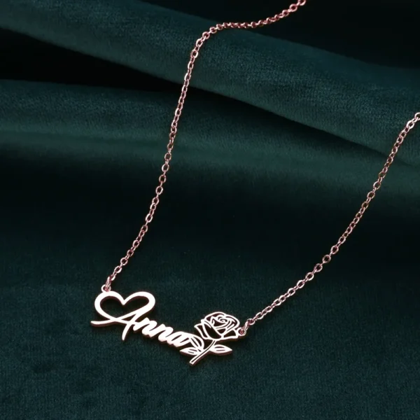Custom Rose Name Necklace Stainless Steel Personalized Flower Nameplate Pendant Necklace Women Fashion Jewelry Mother's Gift - Image 2