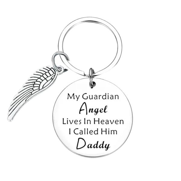 Metal Dad Memorial Keychain Pendant My Guardian Angel Lives in Heaven I Call Him Daddy Key Chains Father’s Day Gifts - Image 2