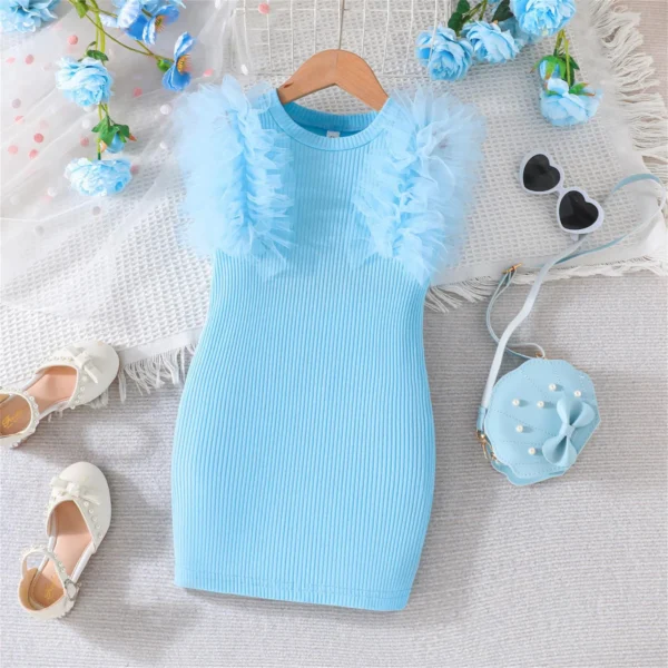 4-7Y Children Dresses Lace Splicing Sleeveless Straight Skirts Hip Dress For Girls Fashionable Summer Breathable Kids Dress 2025