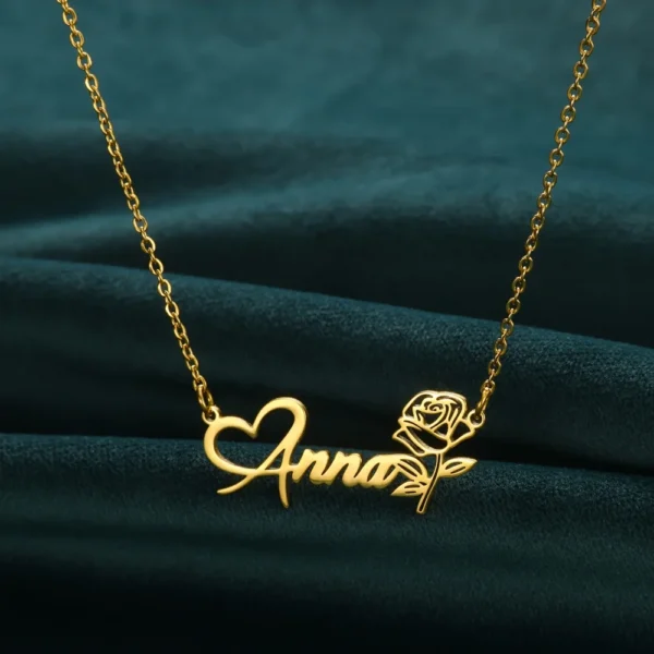 Custom Rose Name Necklace Stainless Steel Personalized Flower Nameplate Pendant Necklace Women Fashion Jewelry Mother's Gift