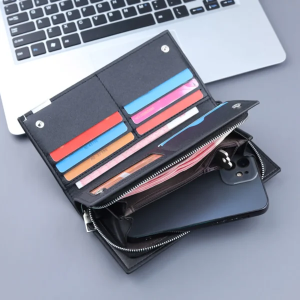 100% Genuine Leather Men Wallets Id Long Wallet Solid Color Bag Zipper Purse Multiple Card Slots Clutch Bag Wallets For Man - Image 4
