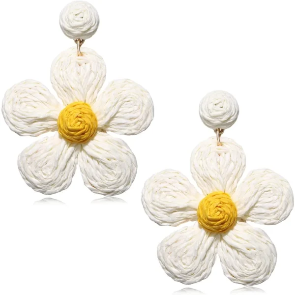 Rattan Earrings for Women Statement Boho Raffia Straw Wrapped Flower Drop Dangle Earrings Summer Tropical Beach Jewelry