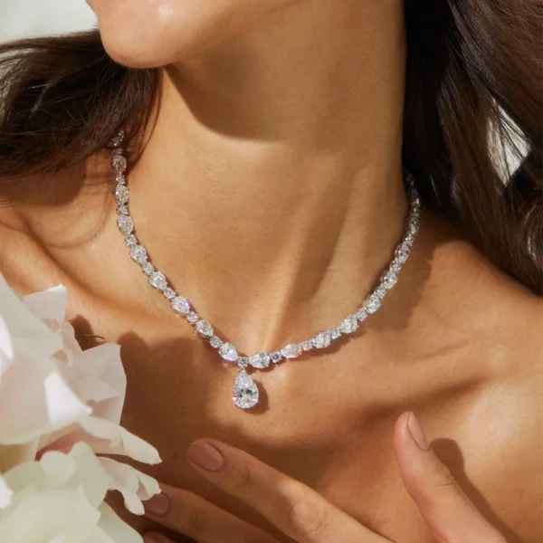 Stonefans Shiny CZ Pear Drop Necklace Choker for Women Luxury Bridal Round Circle Rhinestone Clavicle Chain Necklace Jewelry